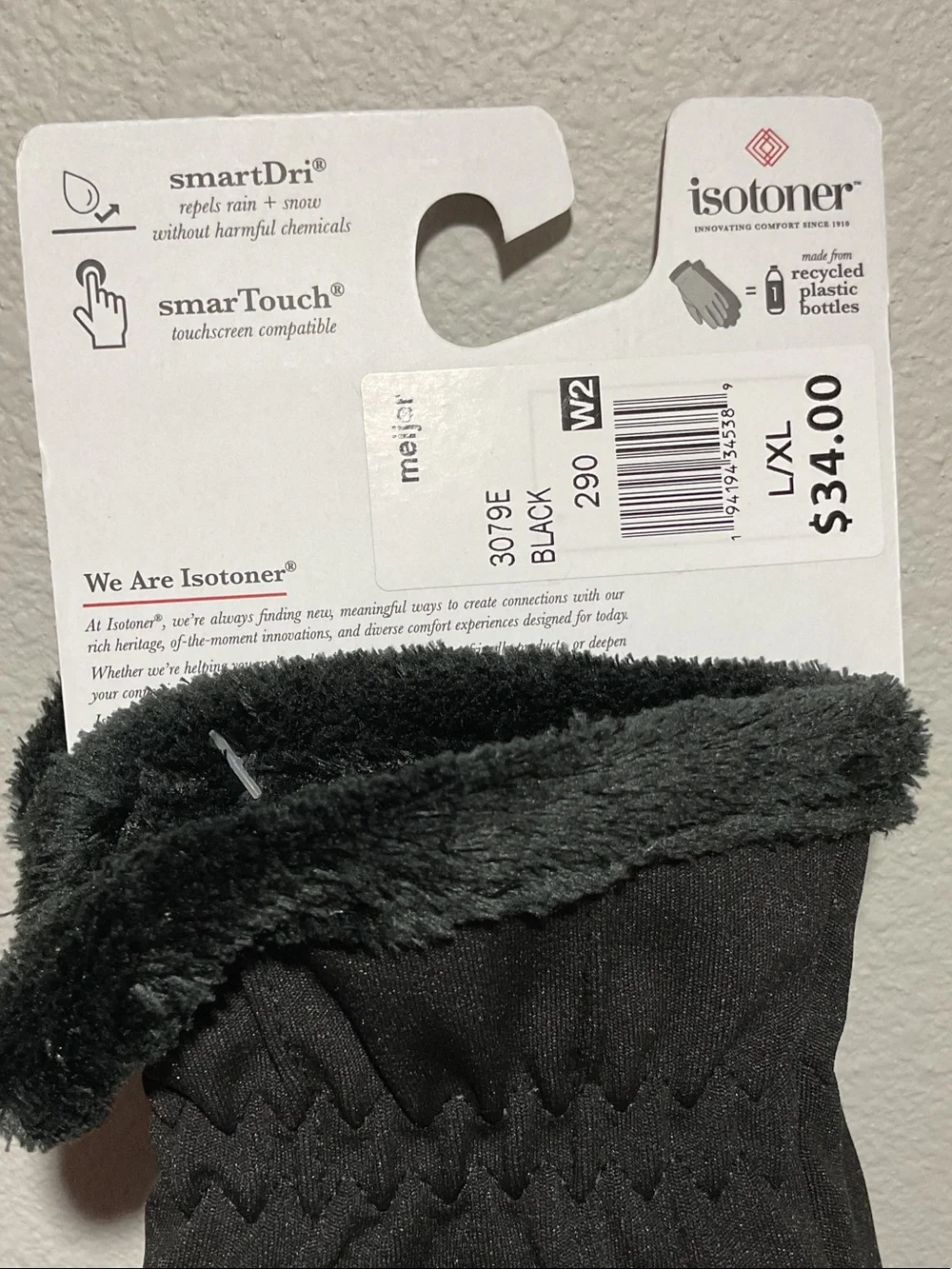 isotoner Women's Black SmartDri Faux-Fur Cuff Touchscreen Gloves